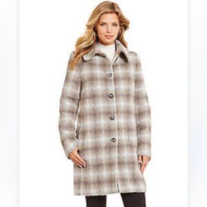 NWT Katherine Kelly | Alpaca Wool Plaid Brown Off White Long A‎ Line Coat 12